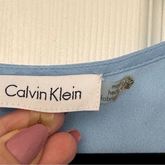 Like New Calvin Klein Blue V neck  blouse with detailed bell sleeves - Picture 4 of 5